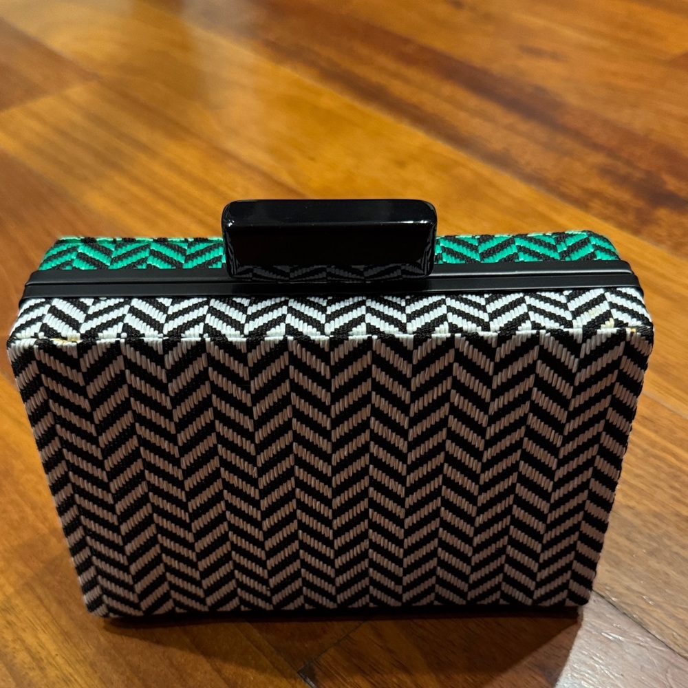 Zara black and White Chevron Clutch, never used, with dust bag
